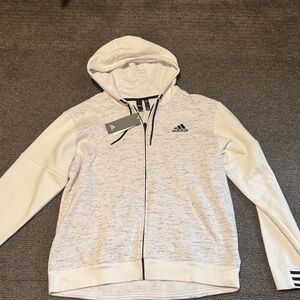 adidas White Heather and Black Logo Full-Zip Hoodie